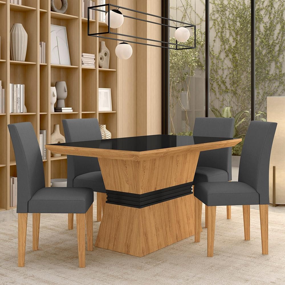 Mesa Com 4 Cadeiras 1,36 Versalhes Cin/preto/cinza -  Móveis Arapongas