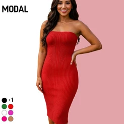 Vestido Feminino Tricot Midi Modal Tomara Que Caia Estiloso Confortável
