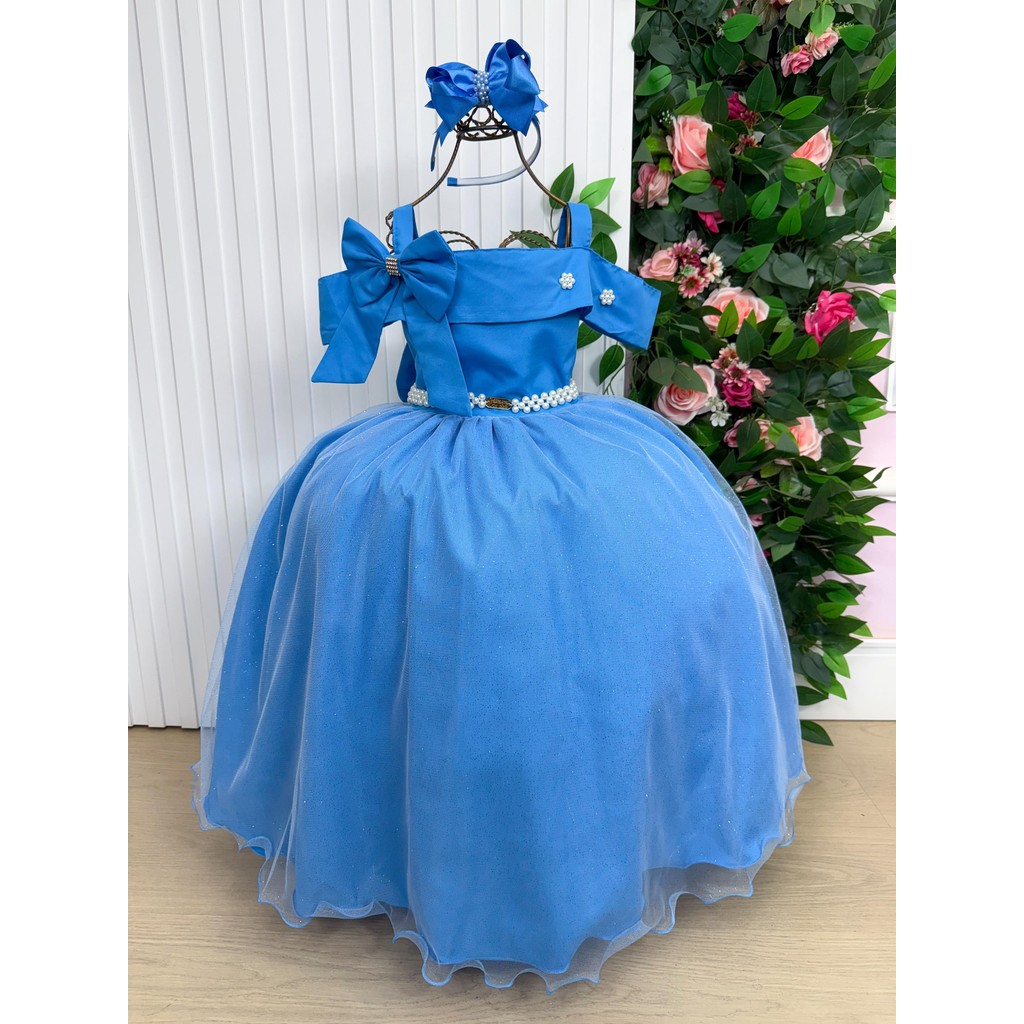 Vestido Infantil Menina Longo Azul Serenity Dama De Honra Daminha Formatura Noivinha Casamento