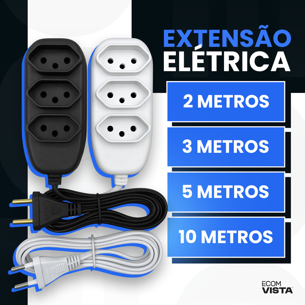 Extensão elétrica 2, 3, 5 e 10 Metros Tomadas Compacta Vários Tamanhos