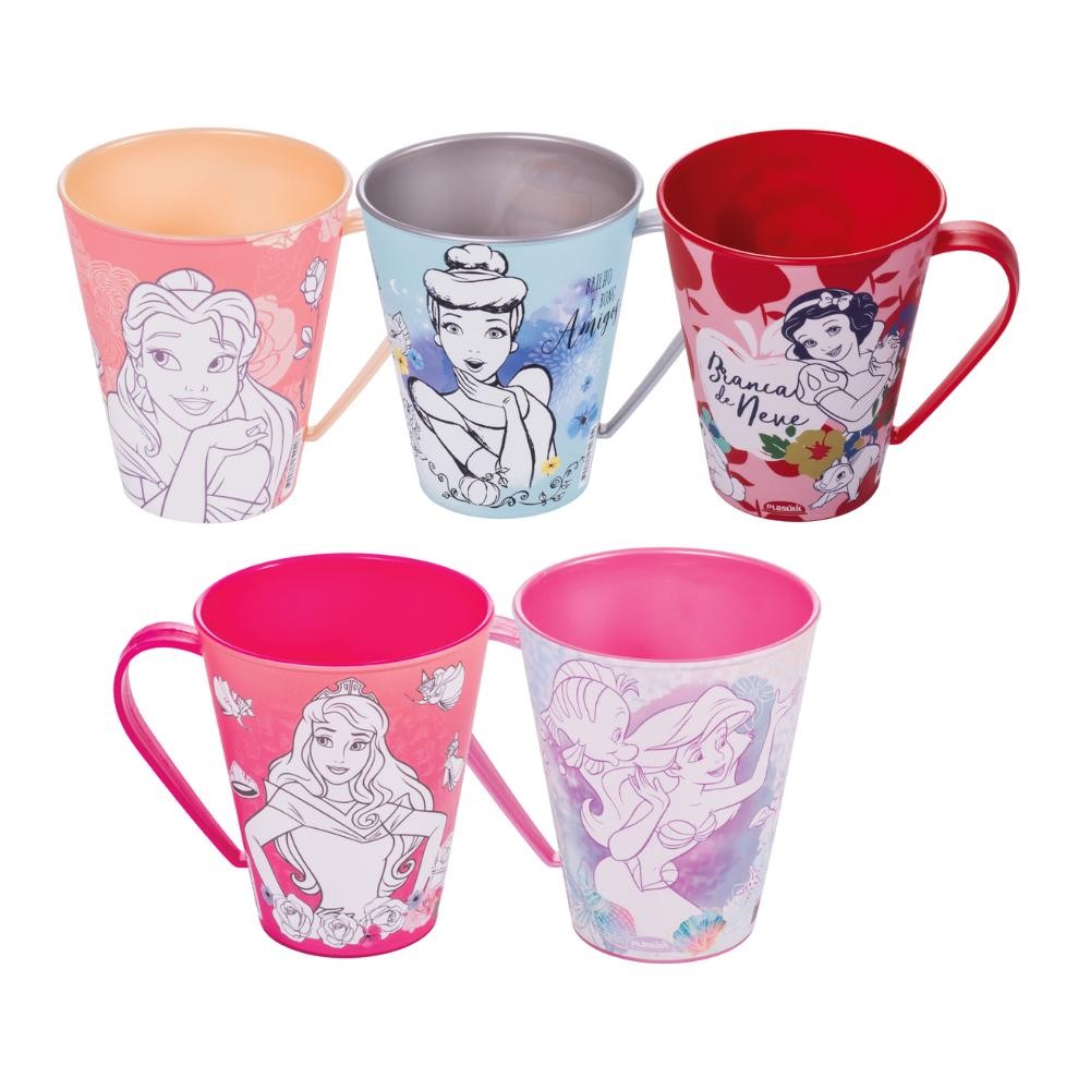 Kit 5 Canecas Princesas para Colorir Ariel Aurora Bela Branca de Neve Cinderela Disney Plasútil em Oferta na Shopee