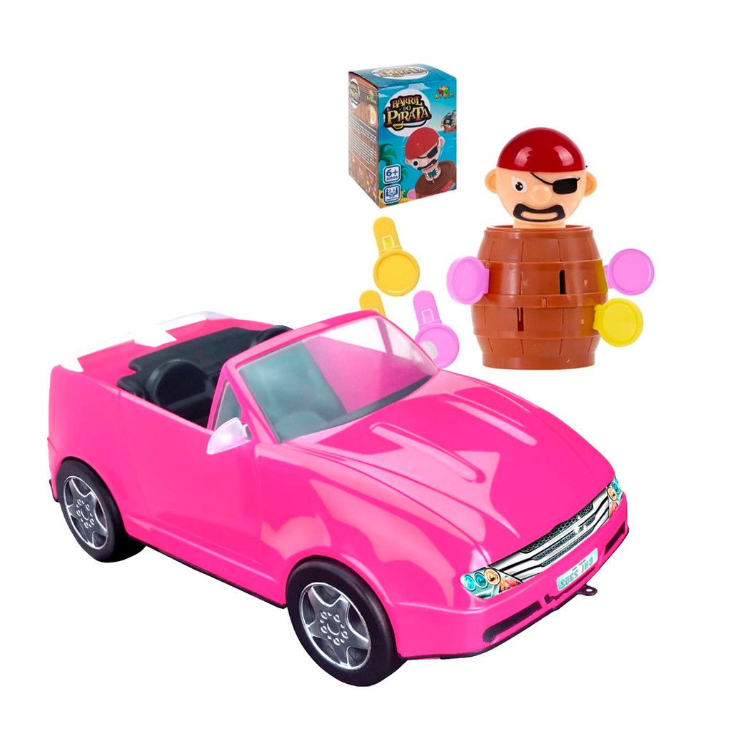 Carrinho Para Boneca Conversível Rosa  + Jogo Barril Pirata Pequeno