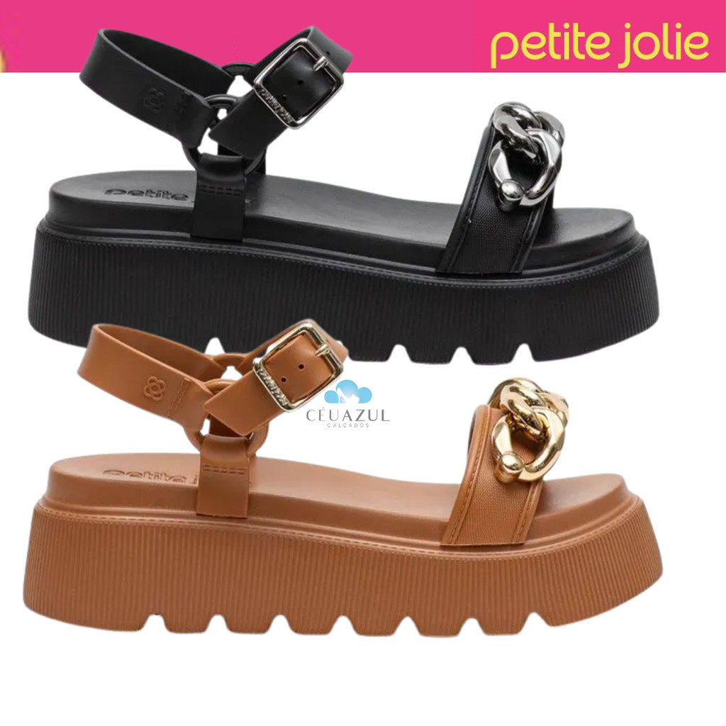 Sandália Feminina Petite Jolie Corrente Metalizada  Plataforma Tratorada em Oferta na Shopee
