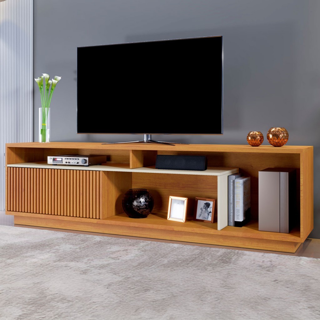 Rack para TV Até 75 Polegadas Granada 1 Porta Naturalle/Off White - Mavaular em Oferta na Shopee