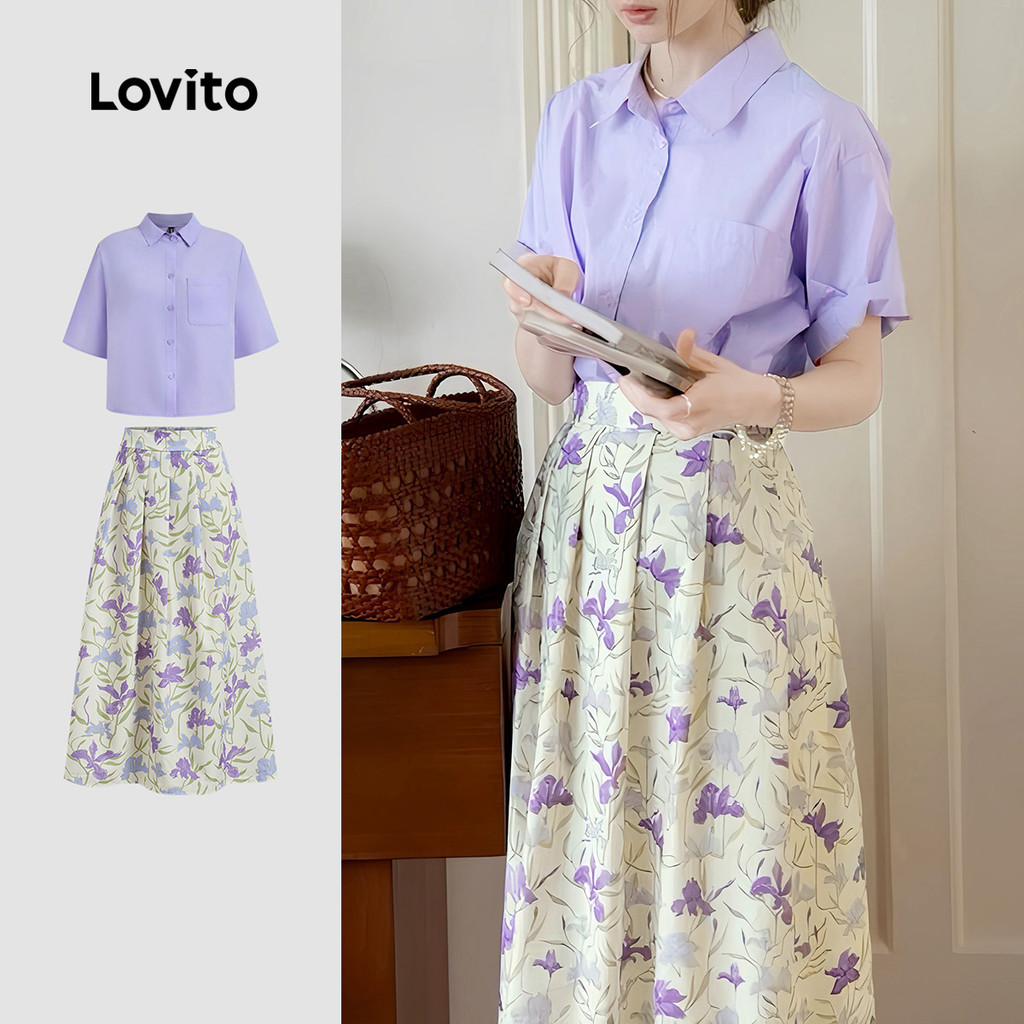 Lovito Conjuntos de Saia Elegantes Primavera/verão de Saia para mulheres LBL26367 em Oferta na Shopee