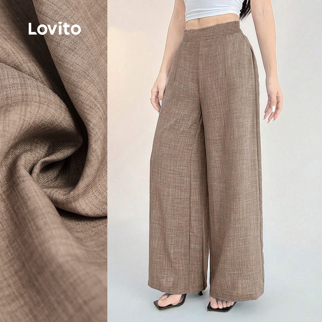 (New) Lovito Calças Casuais com Zíper Primavera/verão Calças Caqui para Mulheres L150ED703 em Oferta na Shopee