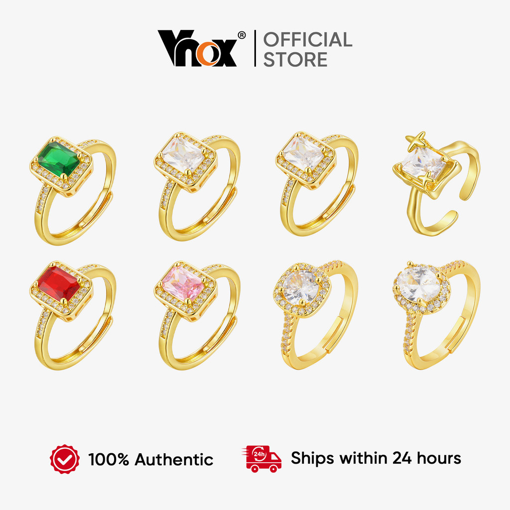 Vnox Anel De Abertura Vintage Cúbico De Zircônia Brilhante Para Mulheres , Casamento Banhado A Ouro , Não Manchado , Fes em Oferta na Shopee