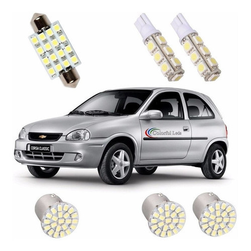 Kit Lâmpada Led Corsa Wind Sedan Classic Pingo Teto Placa Re arolete