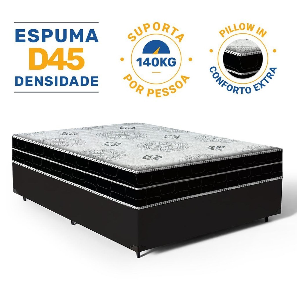 Cama Box com Colchão de Espuma D45 Pillow In Anjos OrtoConfort Casal 138cm em Oferta na Shopee