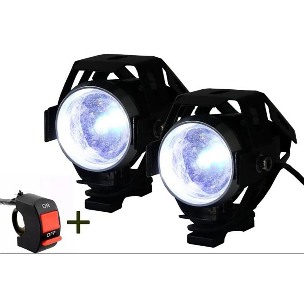 Par Farol Milha U5 Moto Led Xenon Auxiliar Neblina + Botão Interruptor