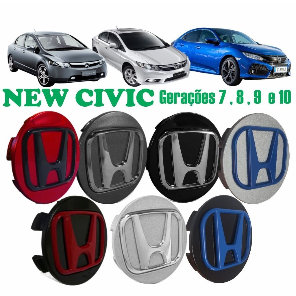 Jogo de Calotinha Calota Centro Roda de liga Medida 69,00mm Honda alto-relevo new civic CRV HRV ACCORD