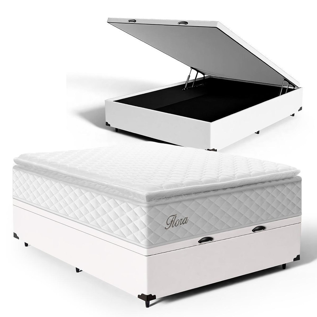 Cama Box Baú com Colchão de Molas Ensacadas Pillow Top Flora Casal 138cm · foto 2