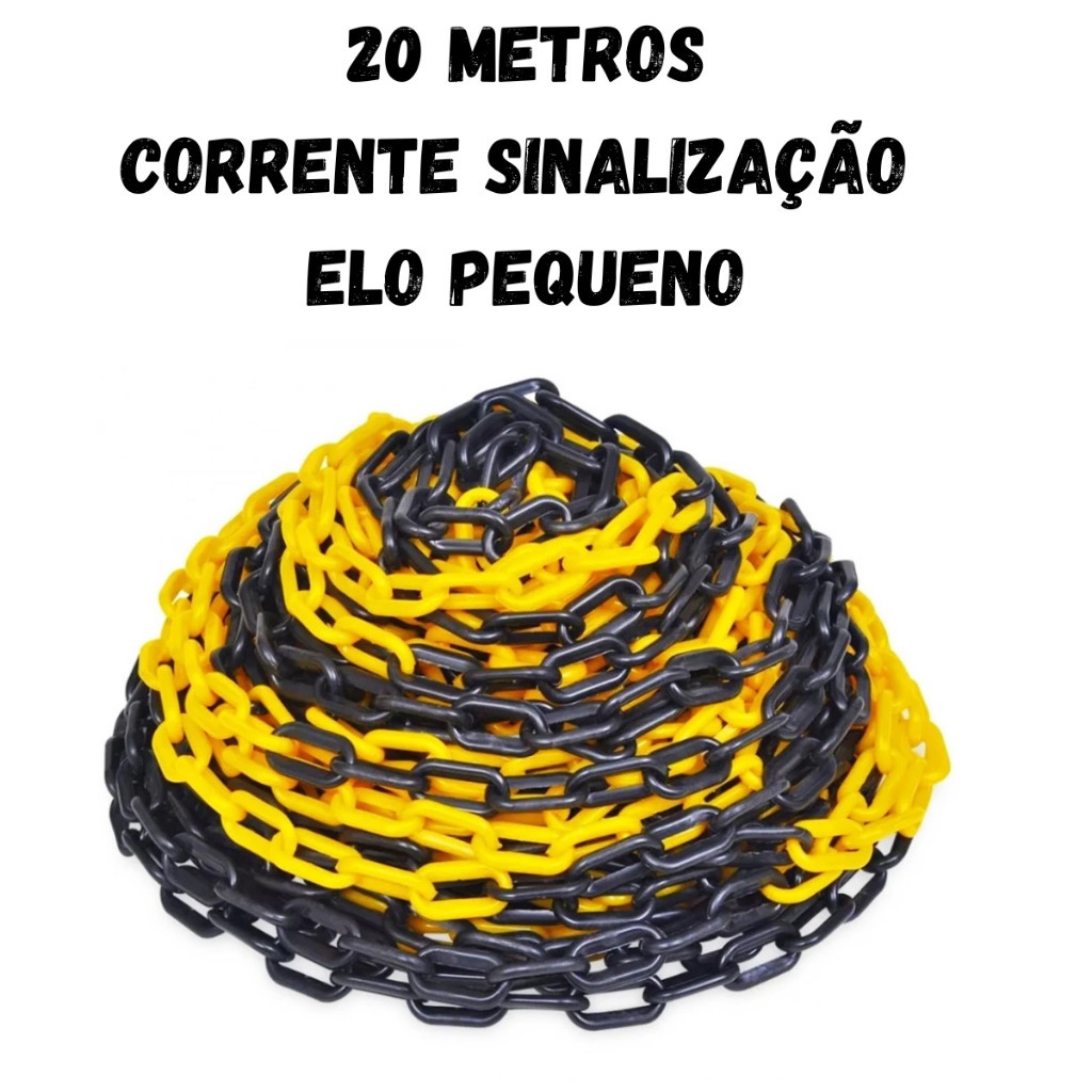Kit 20 Metros Corrente Sinalização Elo Pequeno Cor Preto/Amarelo