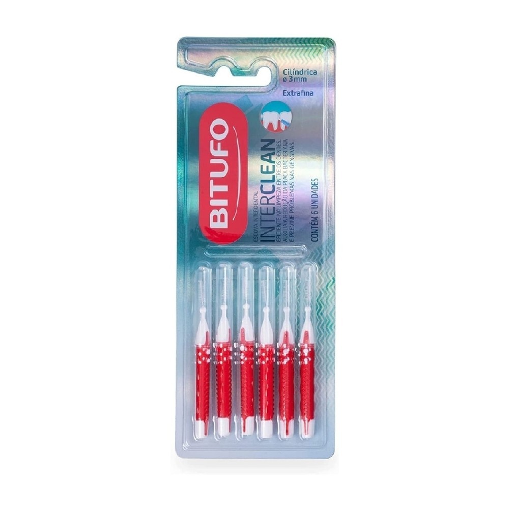 Escova Interdental Bitufo Interclean Cilindrica Extrafina 3mm 6 Unidades - Health