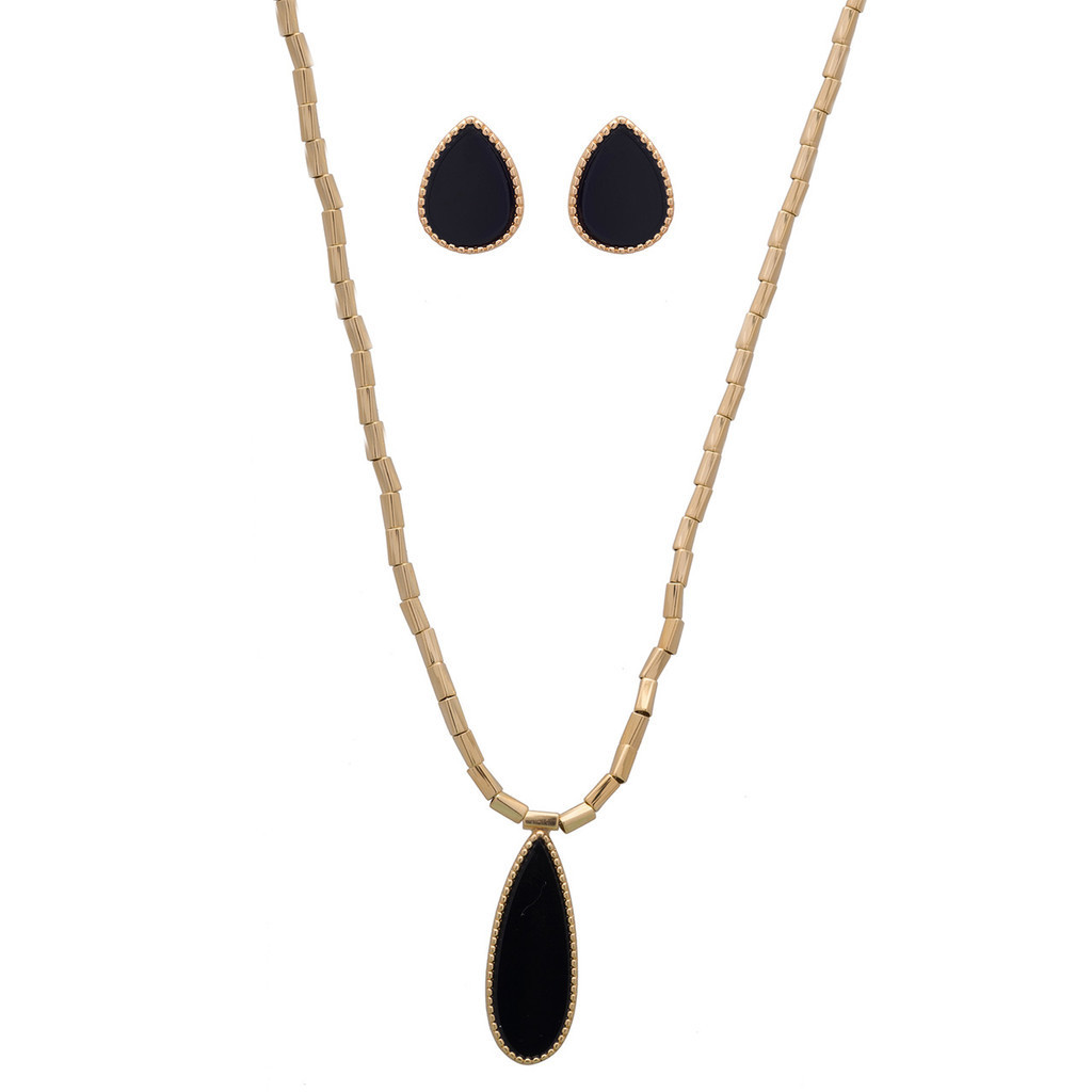 Conjunto Choker + Brinco Gota Preta Banhada a Ouro 18K Canutilho