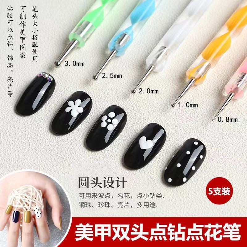 Manicure Caneta com haste colorida Caneta com diamante Dot Dot Dot Flower Caneta com dupla cabeça Pincel com gancho de ponto Pincel com gancho de ponto Iniciantes Ferramenta com diamante dedicado 5 cores