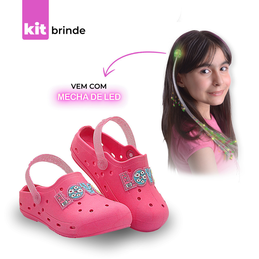 Sandália Injetada Infantil Menina Pé com Pé chinelo Love + Mecha de Led em Oferta na Shopee