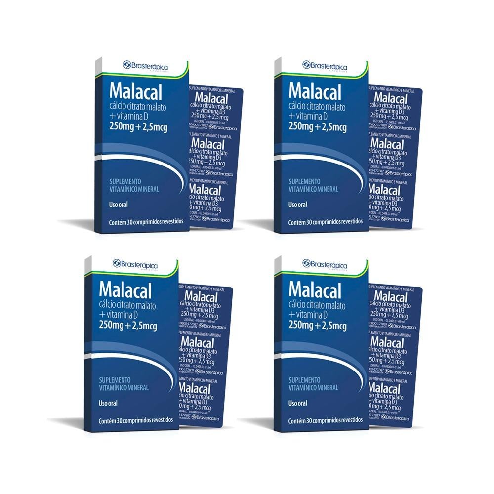 Kit 4 Malacal 250/2,905 Mg 30 Cp Calcio+Vit D3 Brasterapica