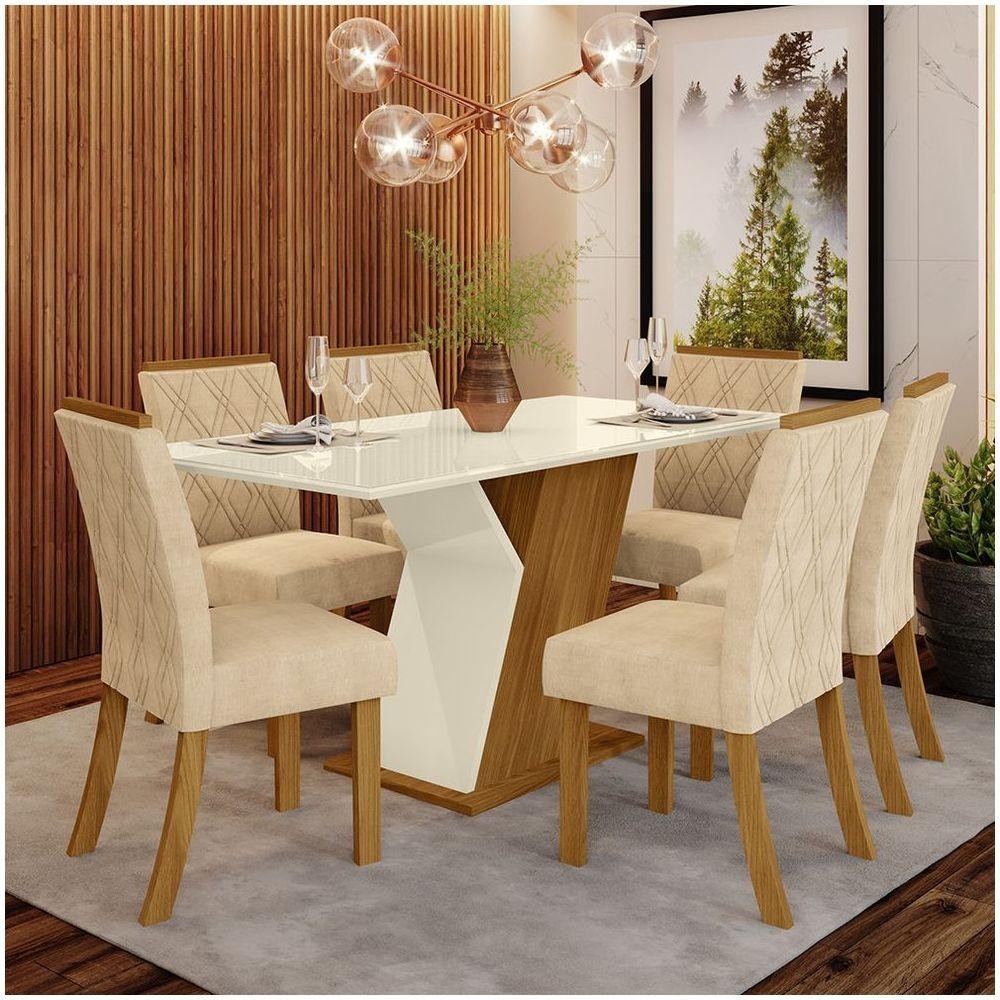 Conjunto Sala De Jantar Mesa 160cm Vidro 6 Cadeiras em Oferta na Shopee