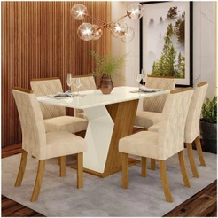 Conjunto Sala De Jantar Mesa 160cm Vidro 6 Cadeiras