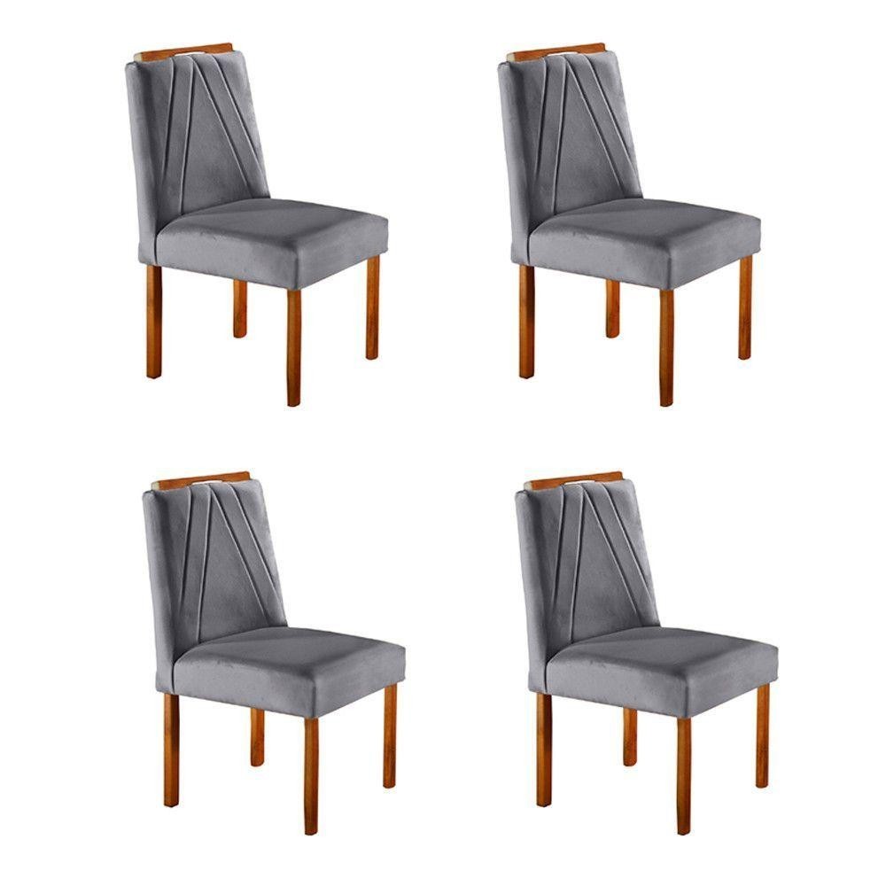 Conjunto 4 Cadeiras Safira Em Madeira Maciça Móveis Mundial Cinza Profundo em Oferta na Shopee
