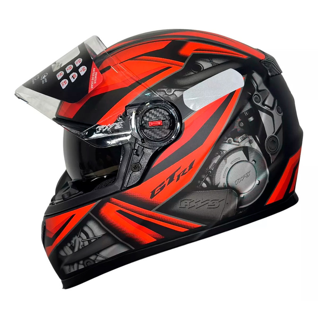 Capacete Moto Fechado GTX R1 Viseira Cristal Preto Fosco com Vermelho Inmetro Tamanho 56 - FW3 - Spare Parts and Accessories for Vehicles