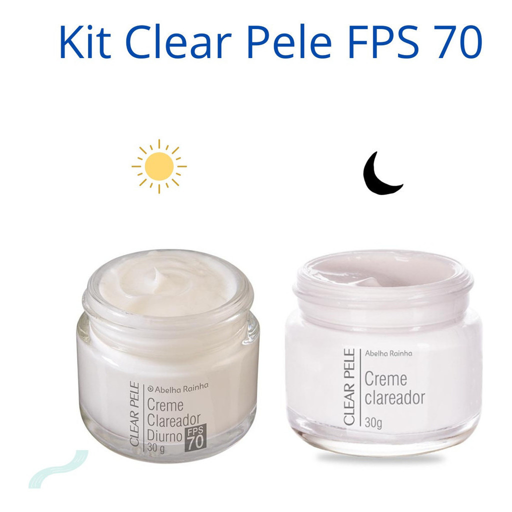 Kit Creme Clareador Dia Fps 70 + Creme Noturno Clear Pele Hidrata E Ilumina Abelha Rainha