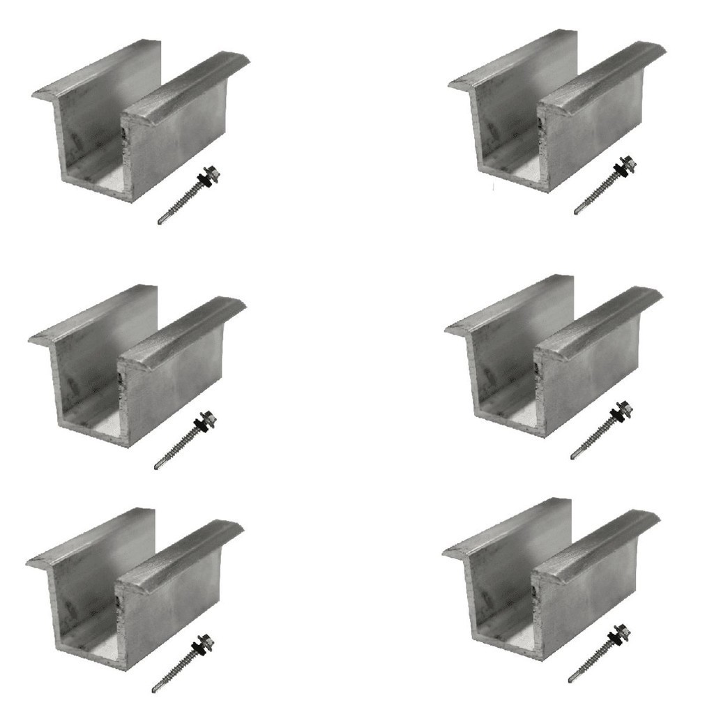 Kit 06 Fixador Grampo Intermediário Middle Clamp Tipo U Placa Painel Solar Alumínio e Inox Perfil Master Central