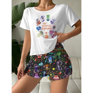 Pijama Baby Doll Manga Curta Personagens Emoções divertida em Oferta na Shopee