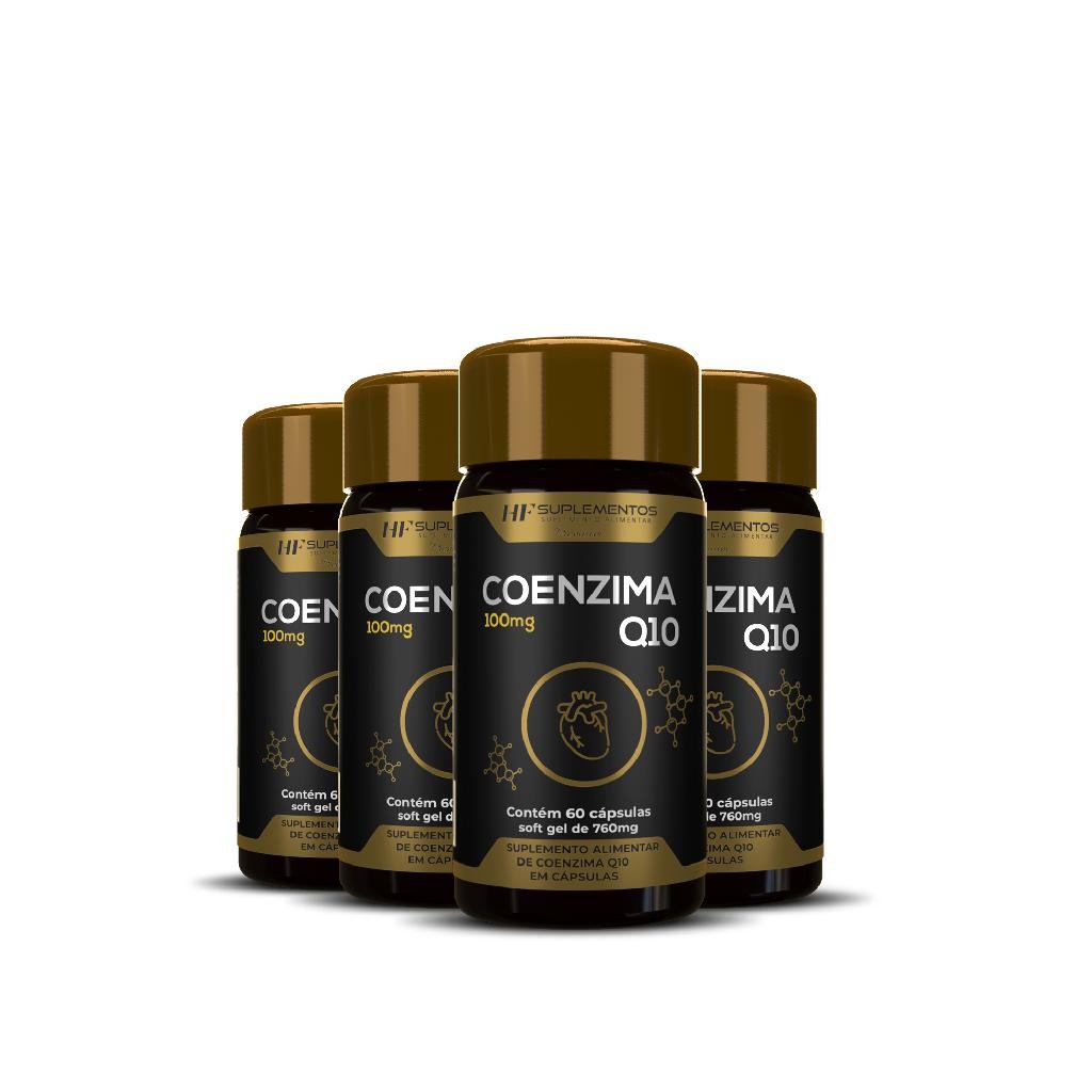 Kit 4 unidades Coenzima Q10 100mg 60 Cápsulas HF Suplementos – Suplemento Alimentar em Cápsulas!
