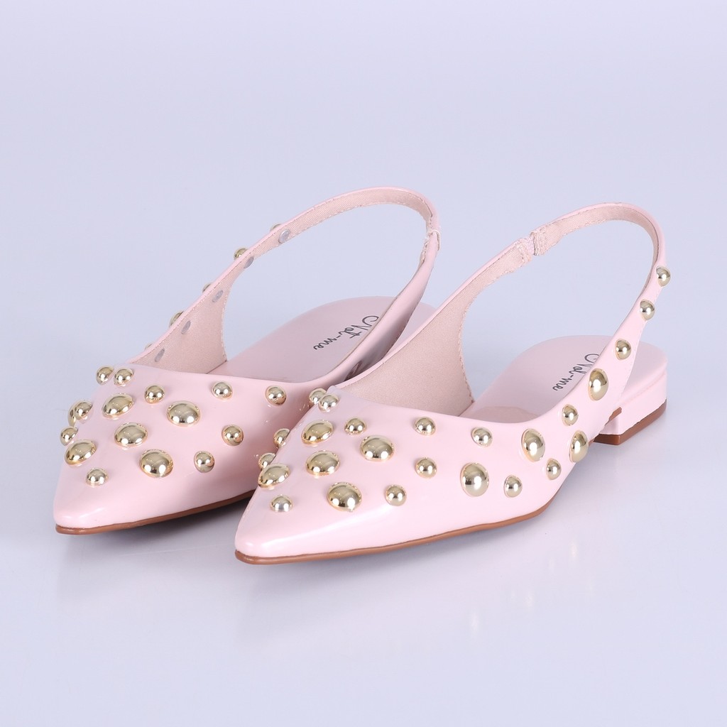 Sapatilha Mule Slingback Liz Not-Me Em Verniz Com Tachas Bico Fino Tira com Elástico