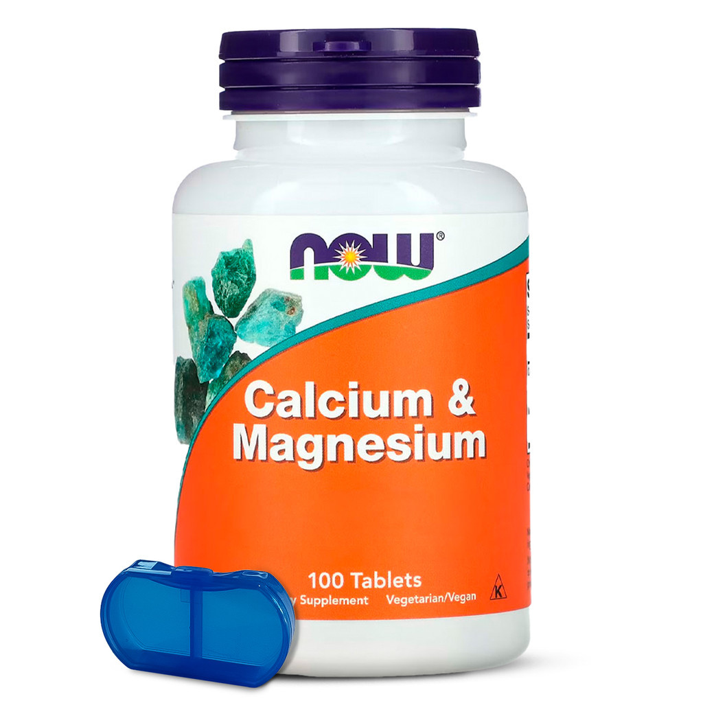 Cálcio e Magnésio Now Foods 500/250mg 100 Tabs Importado + Porta Cápsulas em Oferta na Shopee