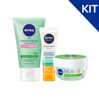 KIT NIVEA Facial Protetor Solar Matte FPS 60 50g + Gel Hidratante 100g + Sabonete em Gel M...