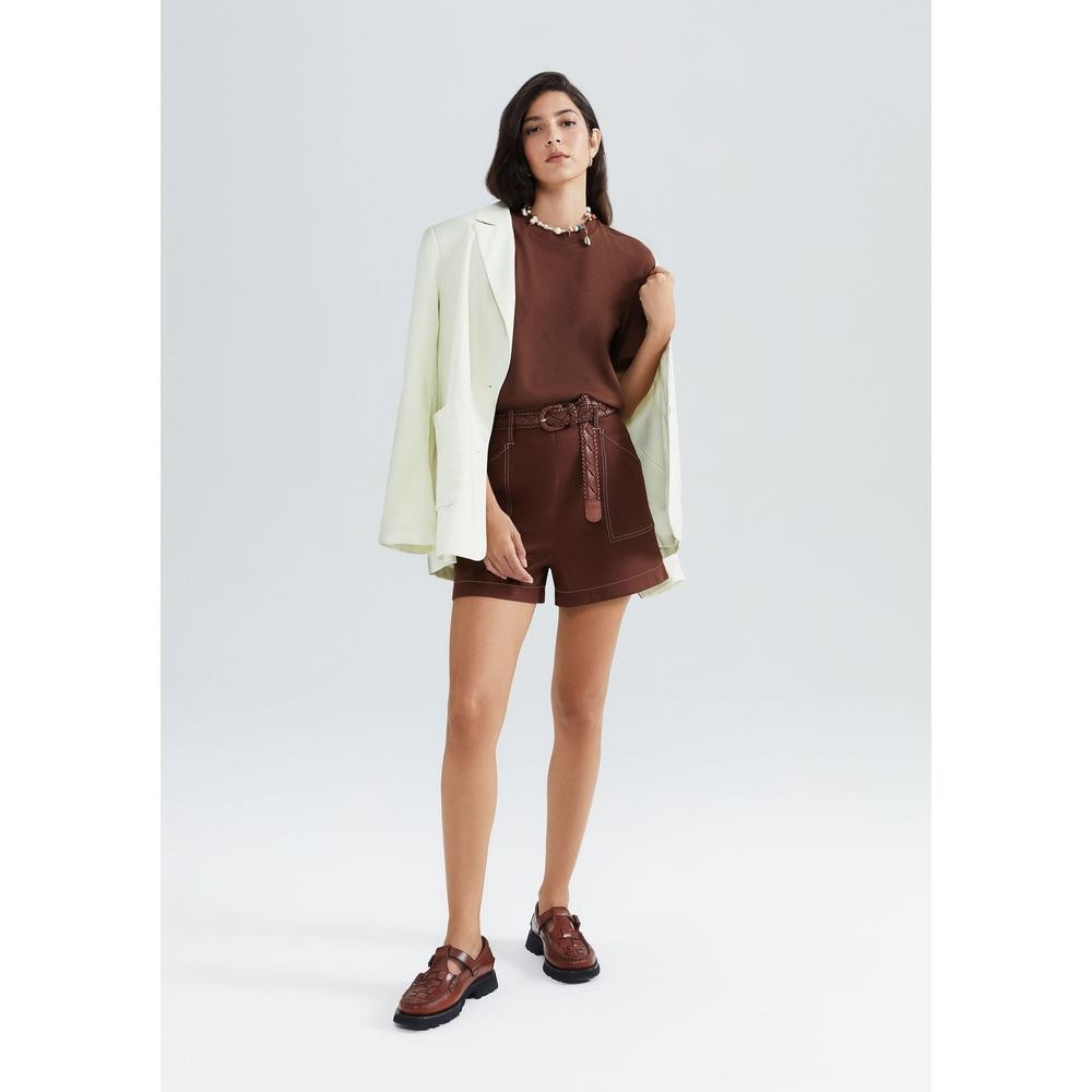 Shorts Feminino Cintura Alta Com Linho Hering - Women Clothes