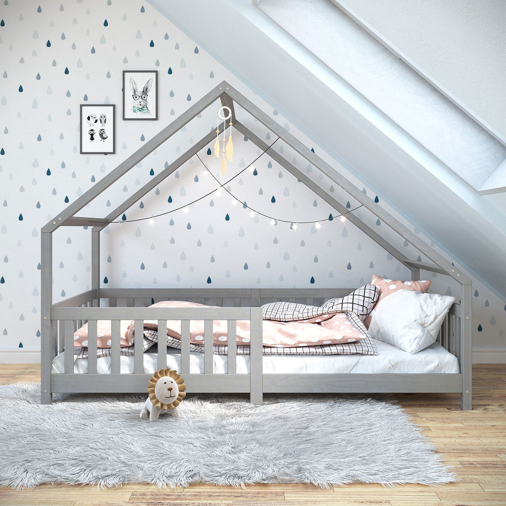 Cama Montessoriana Madeira Maciça Casa com Estrado Cora - Mom & Baby