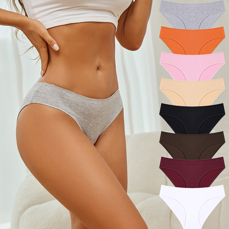 FINETOO Calcinha De Algodão De Cintura Média Para Mulheres Sexy Lingerie De Cor Sólida Roupa Íntima Macia E Respirável · foto 2