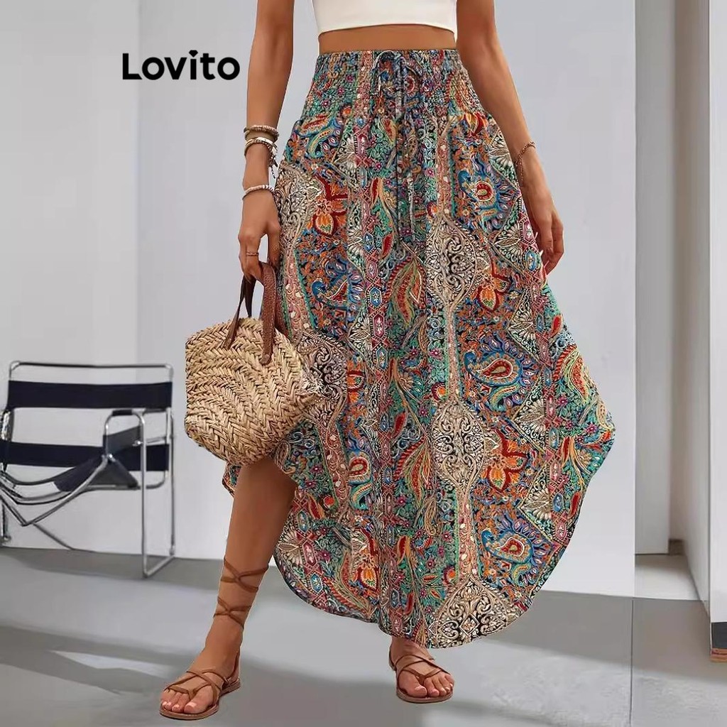 Lovito Saia assimétrica Boho Tribal Print Padrão para mulheres LNL75234 - Women Clothes