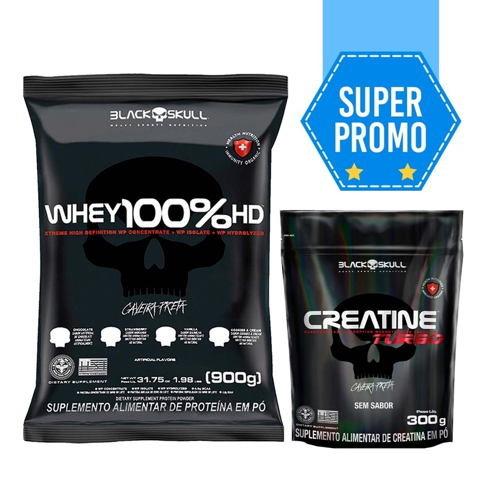 Kit Black Skull Whey 100% Chocolate + Creatina Turbo 300g em Oferta na Shopee