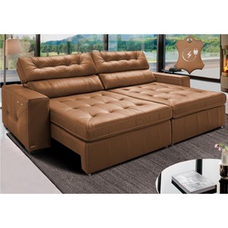 Sofá de Couro Elétrico Retrátil 2,15m Cama inBox Gran Vitaly SoftGel D40 Mel em Oferta na Shopee