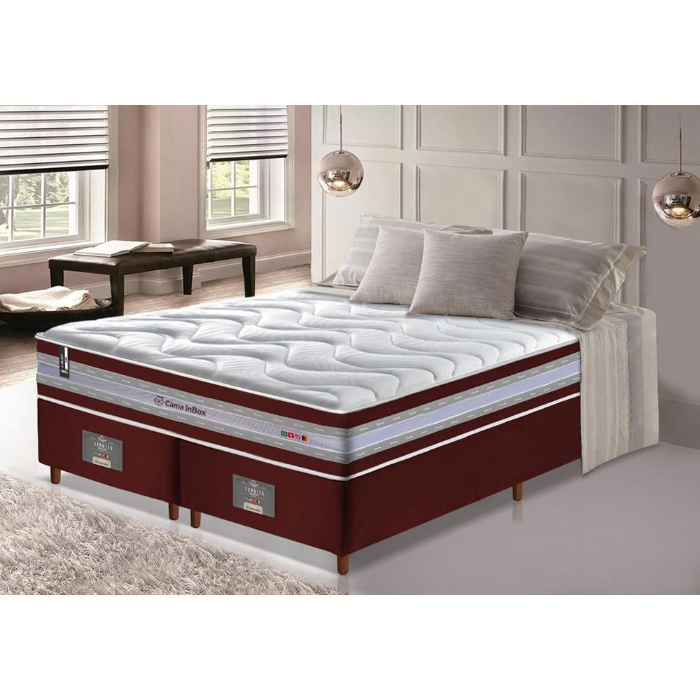 Conjunto Cama Box King de Molas Ensacadas D33 Cama inBox Select Firme 193x203x71 Vinho