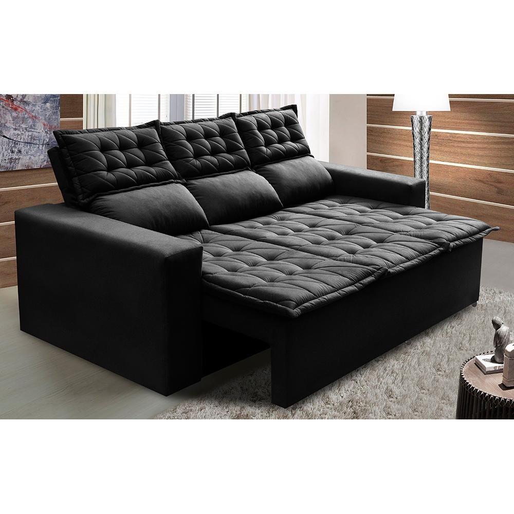 Sofá 3 Lugares Retrátil e Reclinável Cama inBox Slim 2,00m Velusoft Preto em Oferta na Shopee