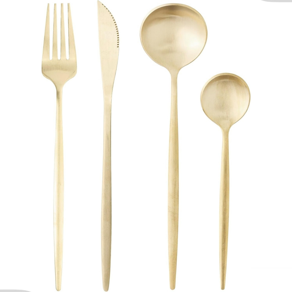 Jogo Faqueiro Aço Inox Ópera Com 16 Peças Champanhe Dourado Fosco Garfo Faca Colher Luxo J...