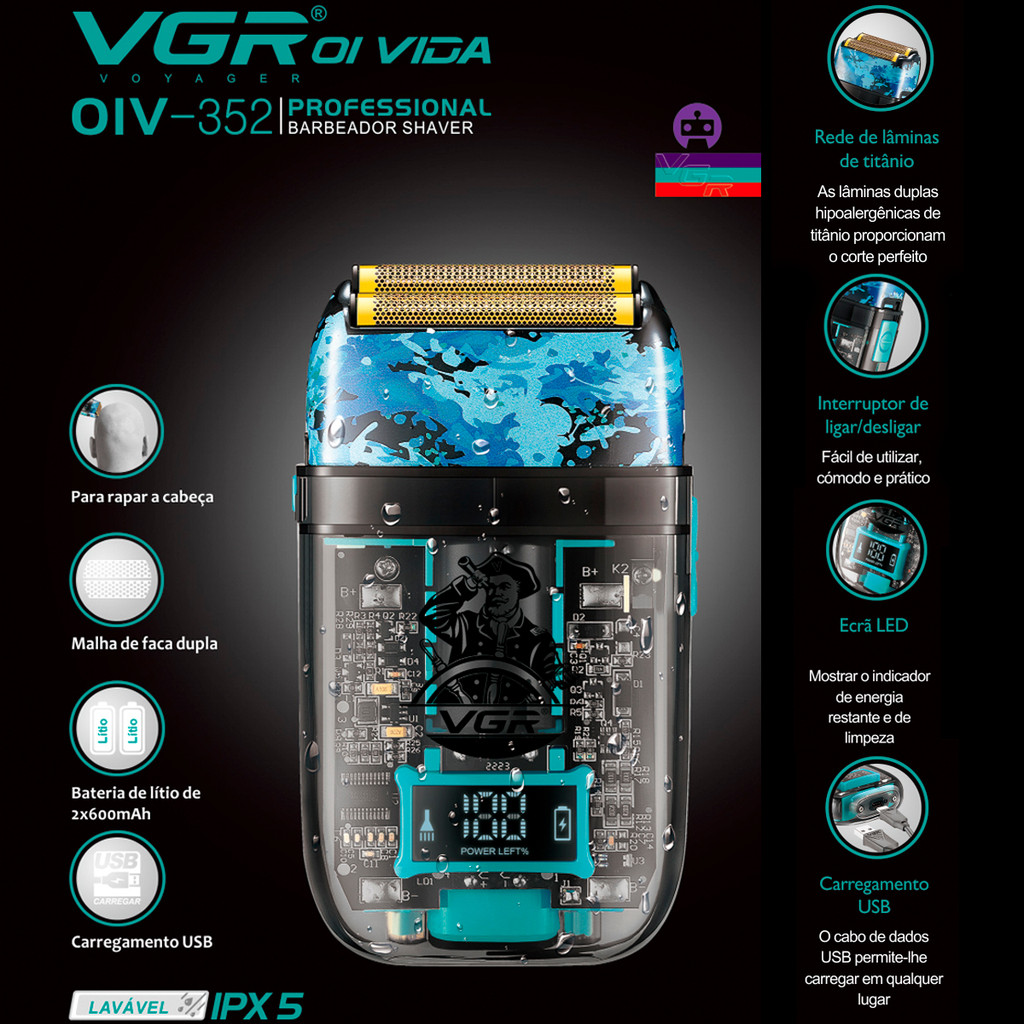 Barbeador Shaver Profissional Face Dupla Led Carregador Usb em Oferta na Shopee