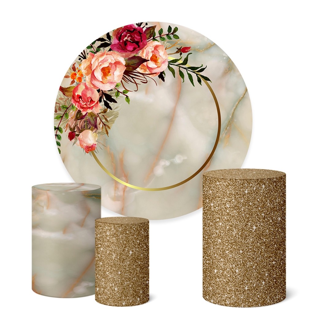 Trio Capas Cilindro + Painel Redondo 1,50m Flores Floral em Oferta na Shopee