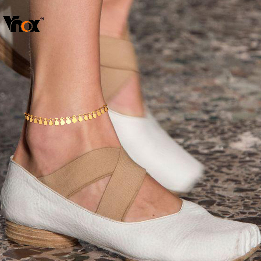 Vnox Cor Dourada Borla Tornozeleiras Corrente Para Mulheres De Aço Inoxidável Feminina Etiqueta Redonda Pé Jóias Acessórios De Verão em Oferta na Shopee