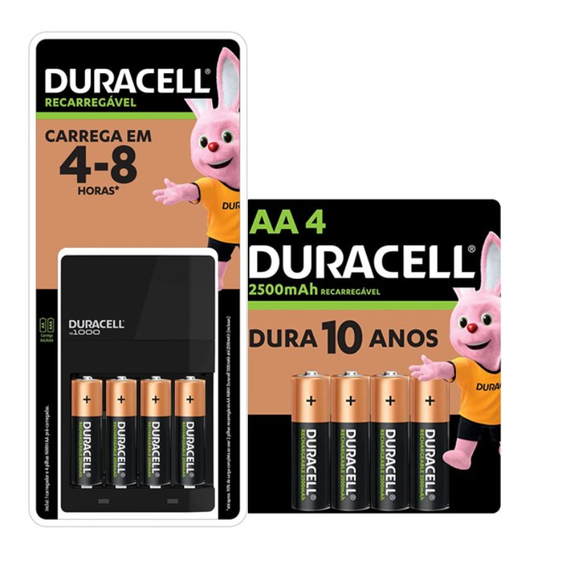 KIT Carregador de Pilhas AA e AAA Duracell - Com 8 Pilhas Rec AA em Oferta na Shopee