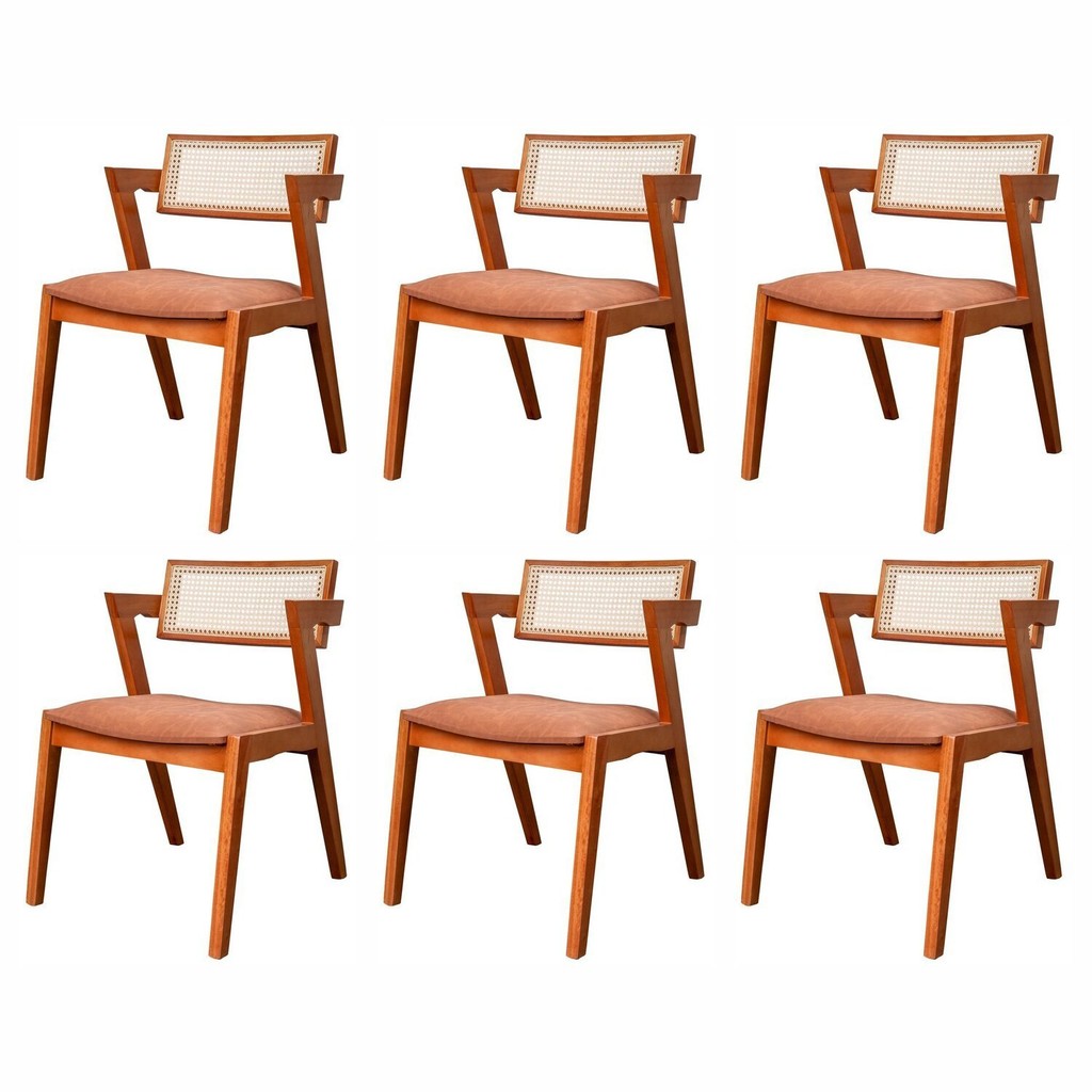 Kit 6 Cadeiras Madeira Maciça, Rattan de Fibra 100% Natural e Estofada Verona Espresso Móveis  Champagne/Couro Marrom em Oferta na Shopee
