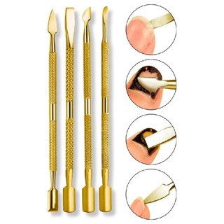 Kit 4 Espátulas Ponta Dupla Dourada Cutícula Podóloga Unhas Manicure Cutilagem Pedicure em Oferta na Shopee