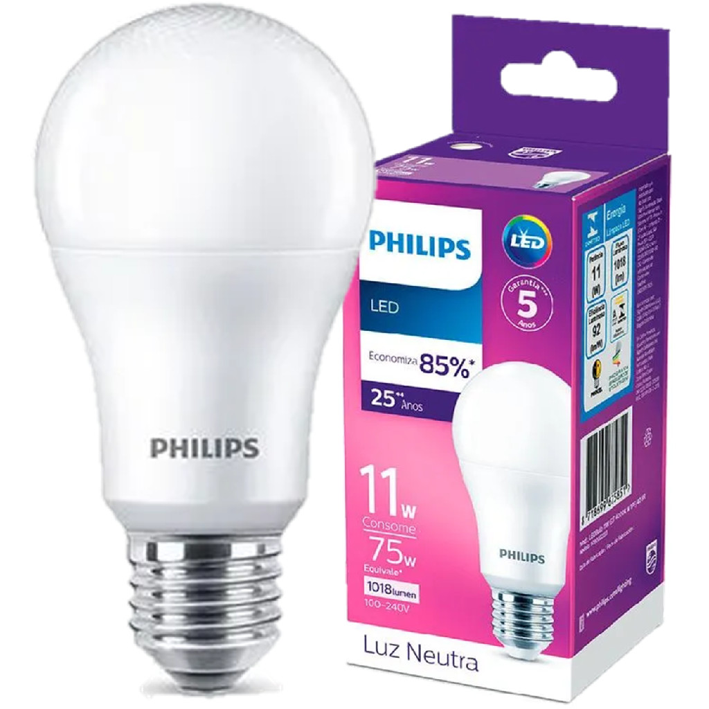 Kit 4 Lampada Led Bulbo Philips 11w Branco Neutro 4000K E27 em Oferta na Shopee