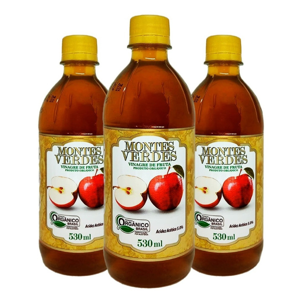 Kit 3 Vinagre de Maçã Orgânico 530ml - Montes Verdes em Oferta na Shopee